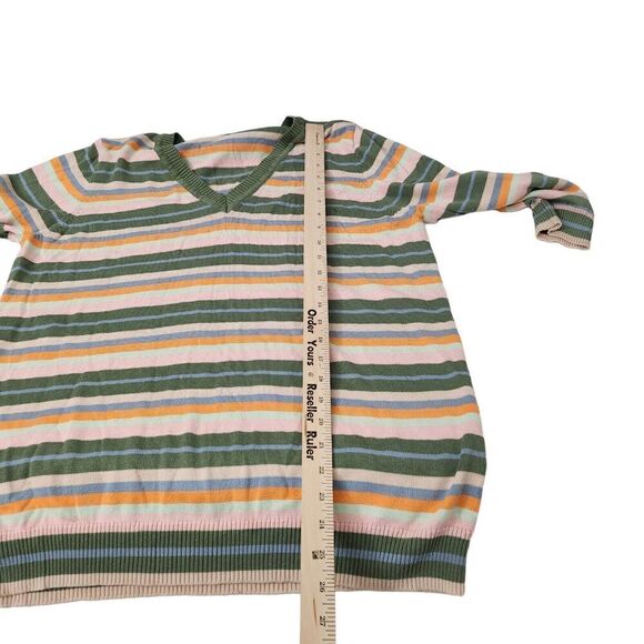 Modcloth Sweater Womens 1X Green Striped Knit V-Neck Pullover 3/4 Sleeve Cotton - Picture 8 of 9